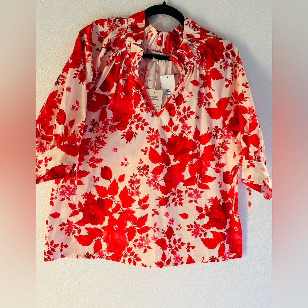 SOFIA COLECCION  Elegant Red Floral Women's Blouse MADE IN ITALY